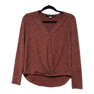 BLUE RAIN FAUX WRAP PULLOVER MARLED KNIT SWEATER XS‎